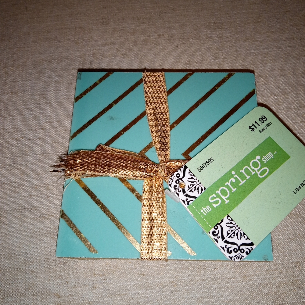 Gold and Aquamarine Blue Table Stone Coasters